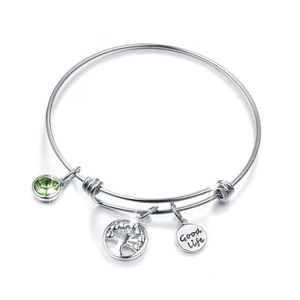 Boxed Inspiring Tree of Life Adjustable Bangle & Opulence Earrings in White Gold Embellished With SWAROVSKI® Crystals Set