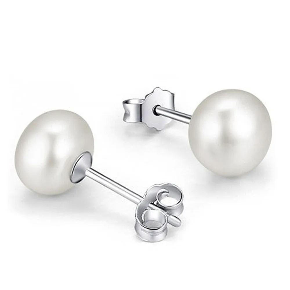Boxed Solid 925 Signature Silver Clover Pearl Earrings and Bracelet Set