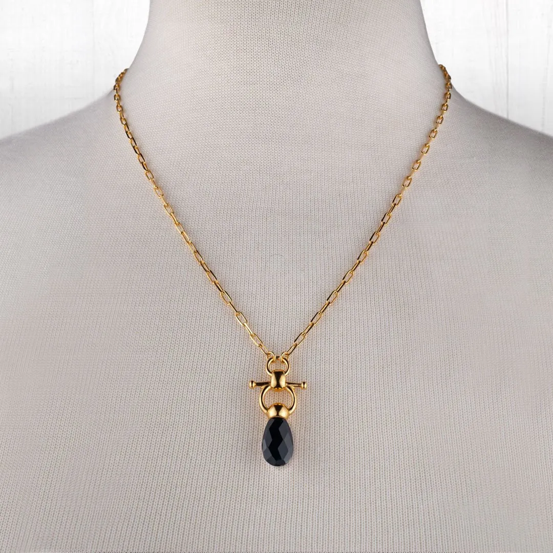 Briolette - Black Onyx and 14K Gold on Brass Cuff Bracelet