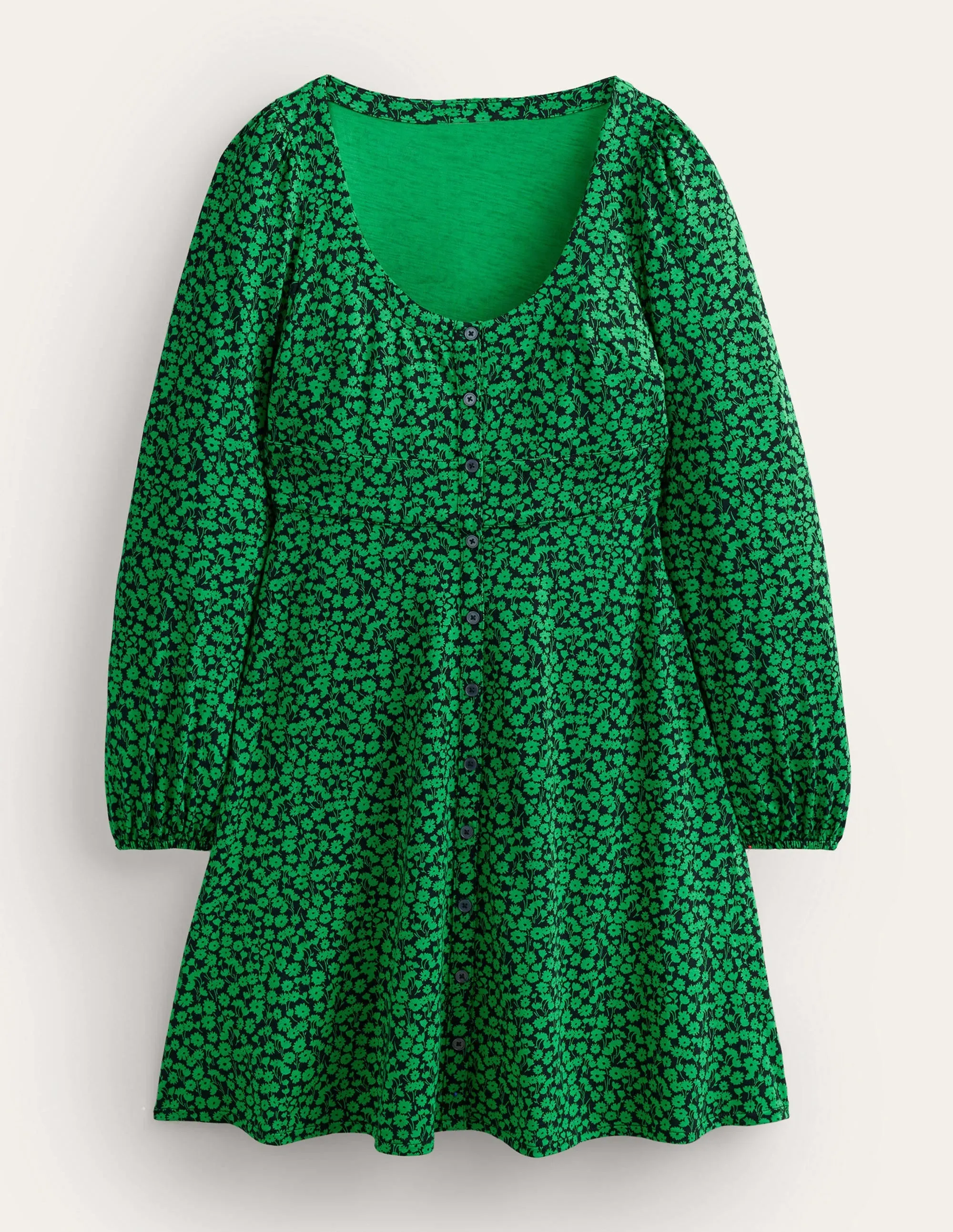 Button Front Jersey Mini Dress-Green Bee, Tulip Sprig