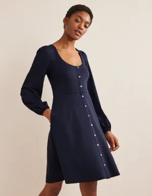 Button Front Jersey Mini Dress-Navy