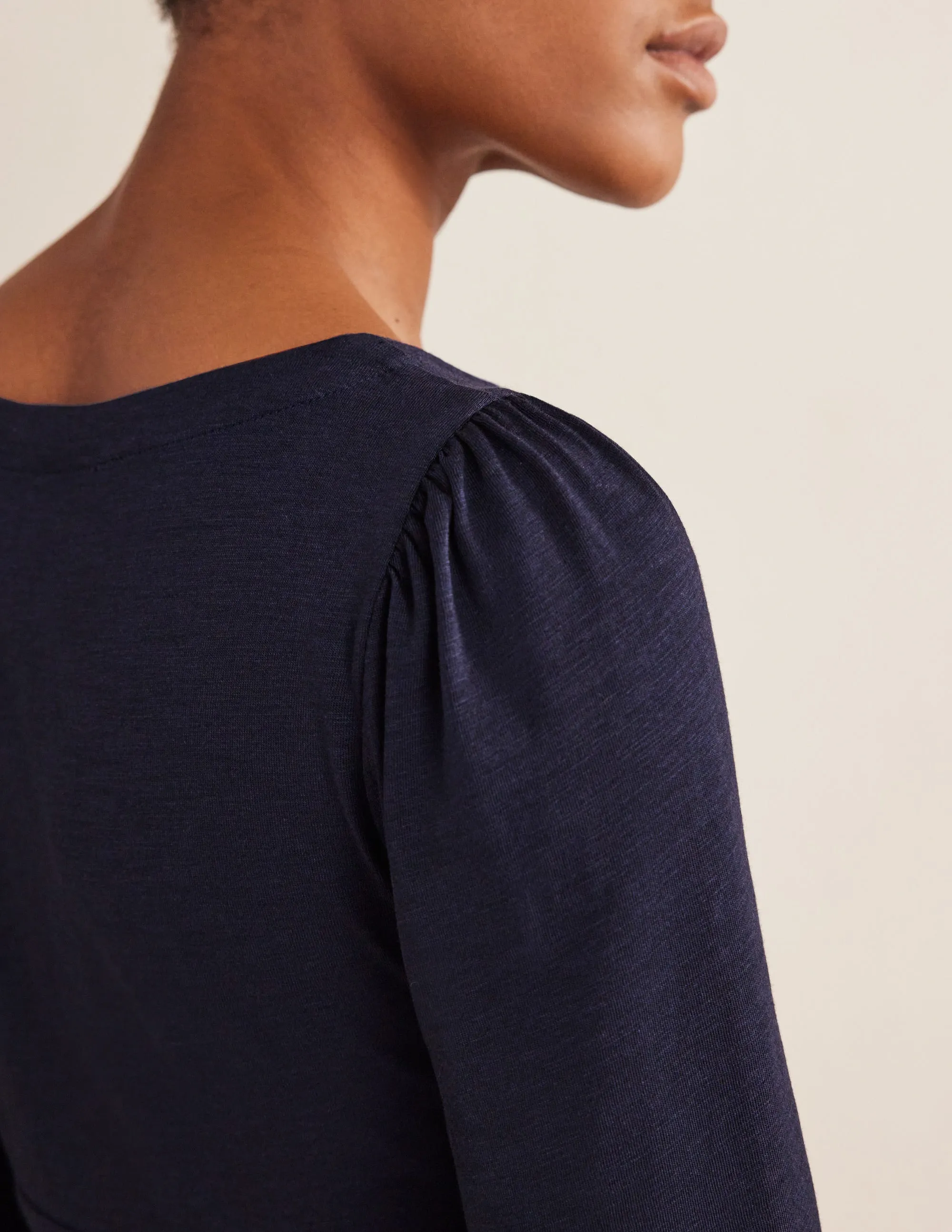 Button Front Jersey Mini Dress-Navy