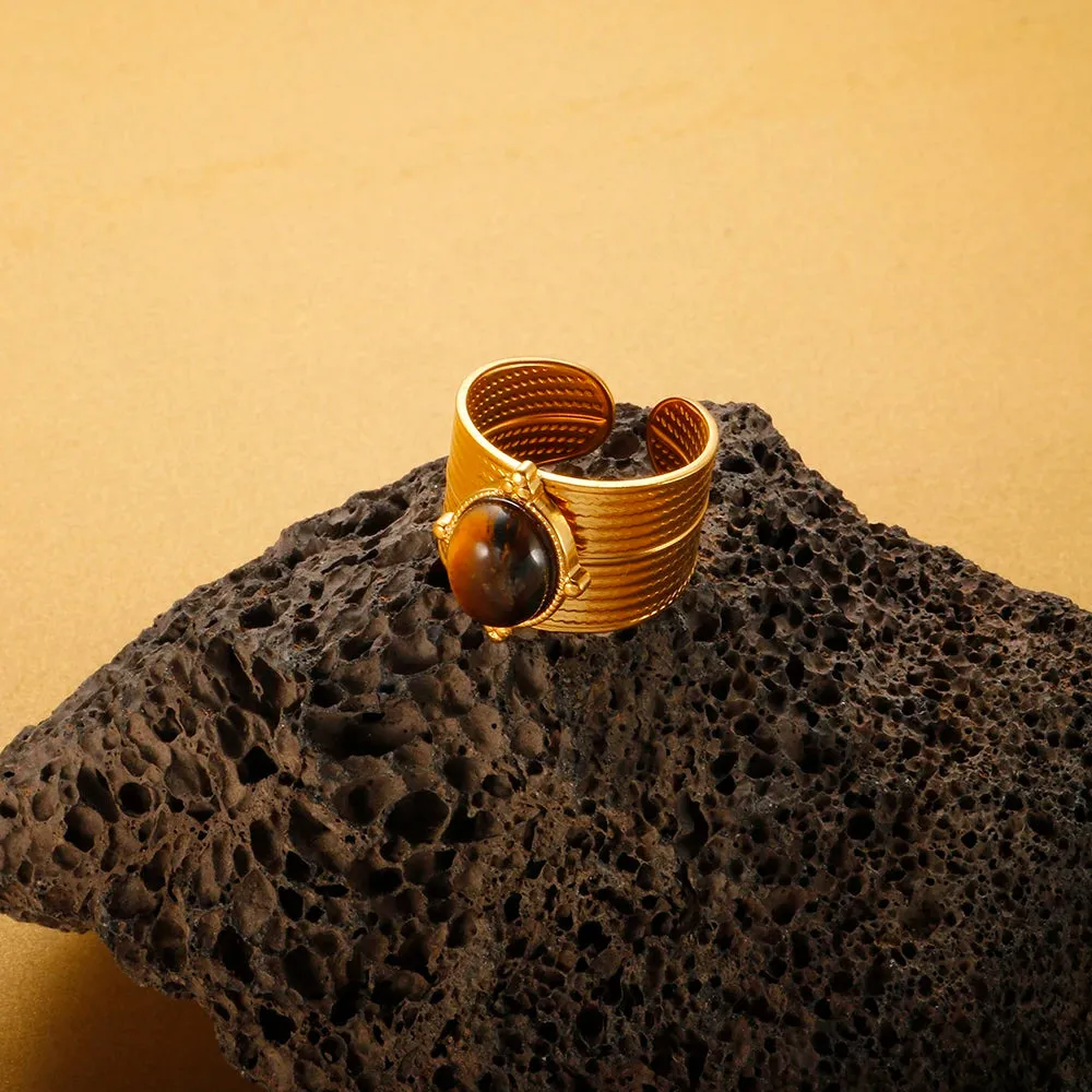 C-shaped Open Ring Natural Tiger Eye Stone Ring