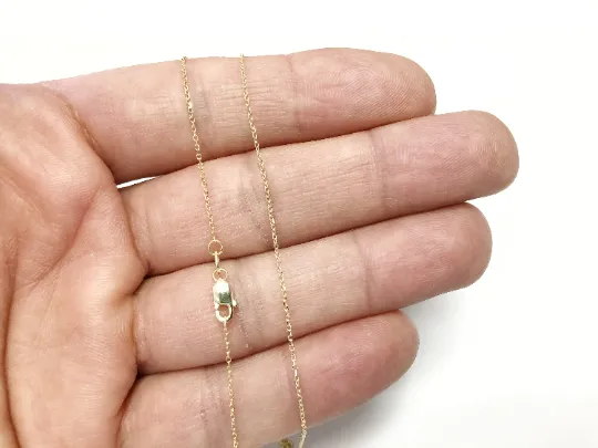Cable Chain 10k Solid Yellow Gold 16" 18" 20" - 0.8mm - Dainty Minimalist Diamond cut Pendant Chain For Women - Genuine 10kt Gold