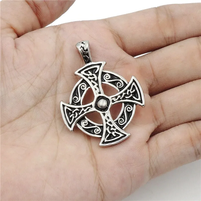 Celtic Solar Cross Pendant Necklace / Zinc Pewter Amulet / Men's And Women's Jewelry