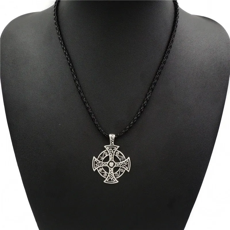 Celtic Solar Cross Pendant Necklace / Zinc Pewter Amulet / Men's And Women's Jewelry