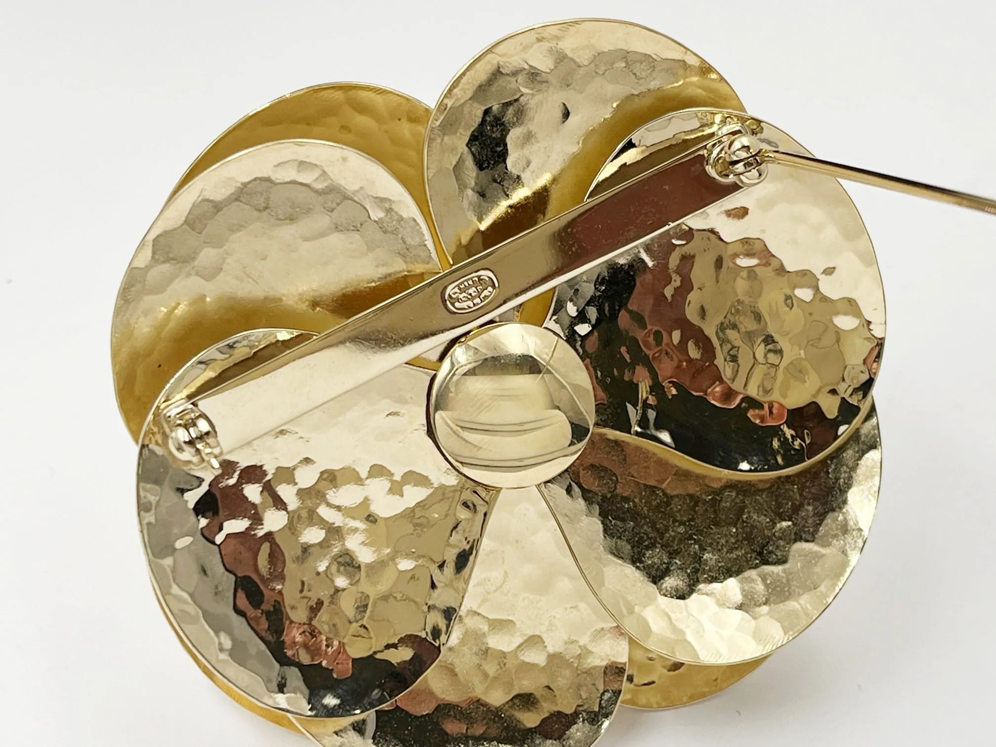 CHANEL Gold CC Ivory Camellia Large Brooch