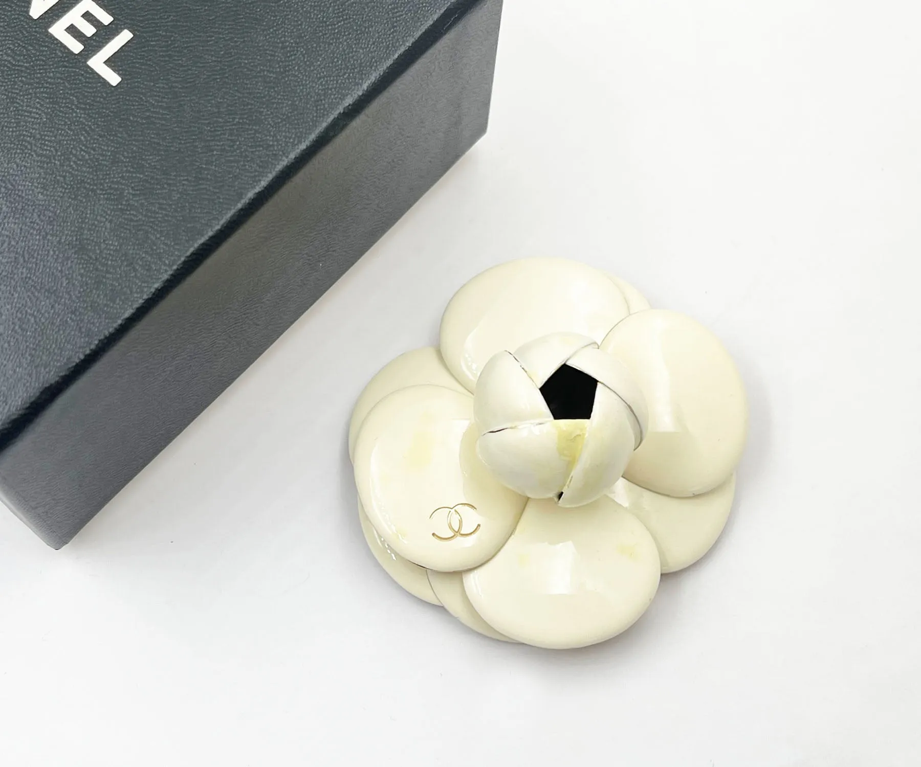 CHANEL Gold CC Ivory Camellia Large Brooch