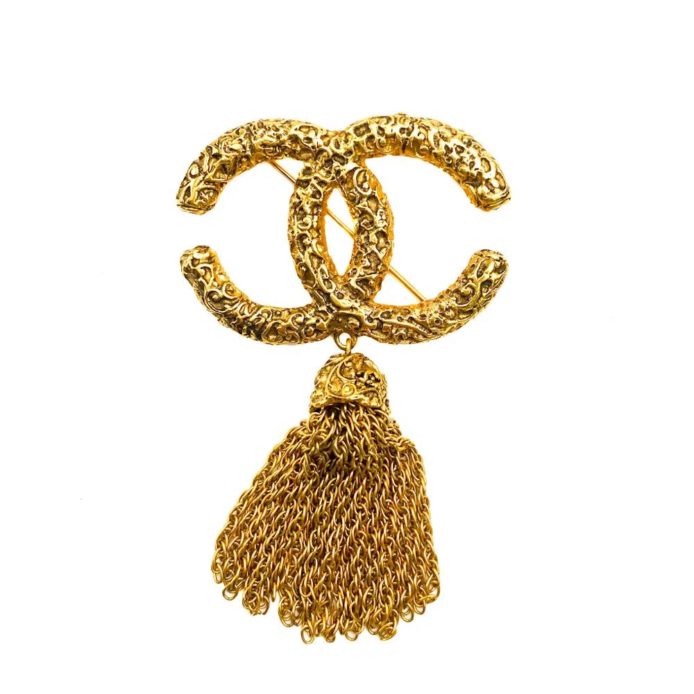 Chanel Gold CC Tassel Brooch Pin 93A Vintage