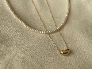 Chic Freshwater Pearl Choker With 14k Gold Filled Necklace With Lucky Bean Pendant