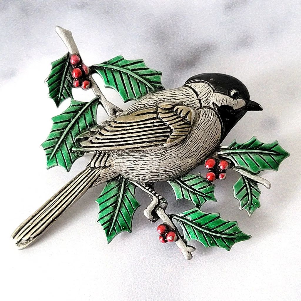 Christmas Brooch JJ Chickadee Bird