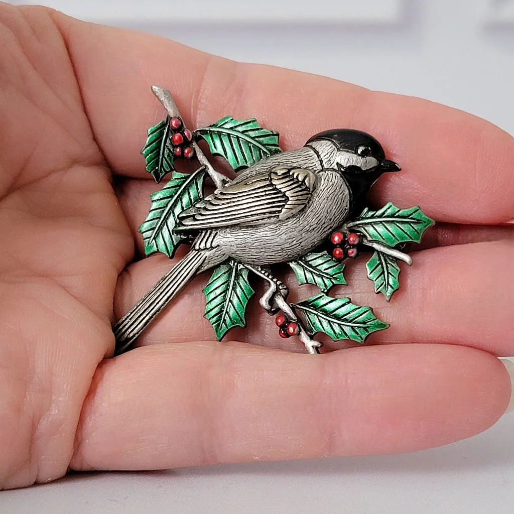 Christmas Brooch JJ Chickadee Bird