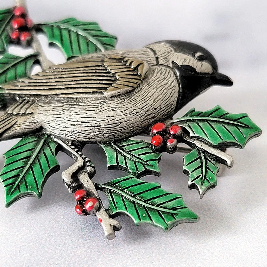 Christmas Brooch JJ Chickadee Bird