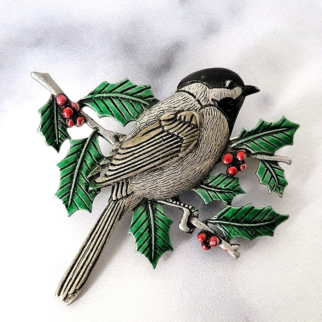 Christmas Brooch JJ Chickadee Bird