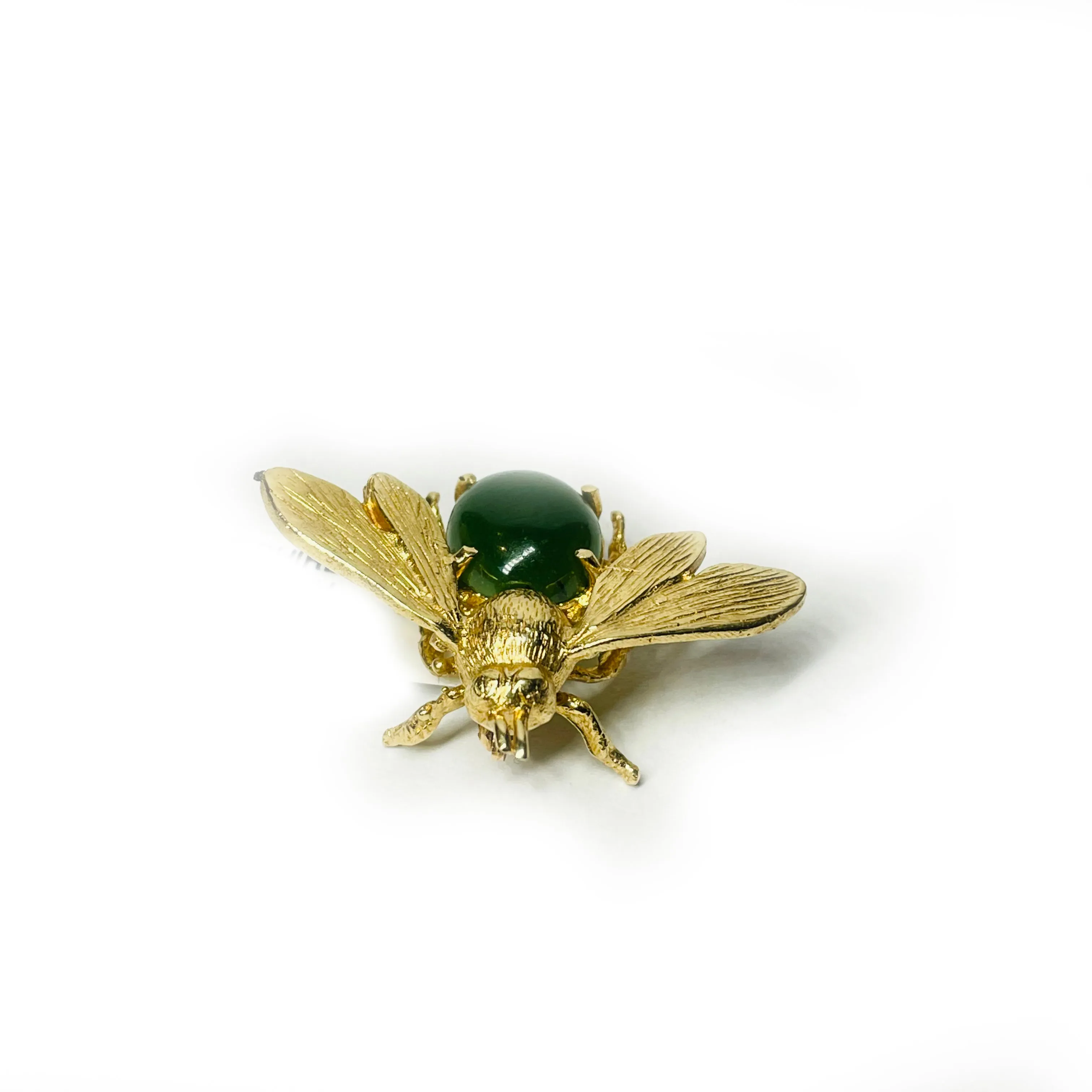 Classic 14K Yellow Gold Jade Bee Brooch
