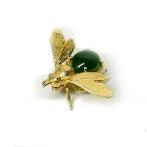 Classic 14K Yellow Gold Jade Bee Brooch