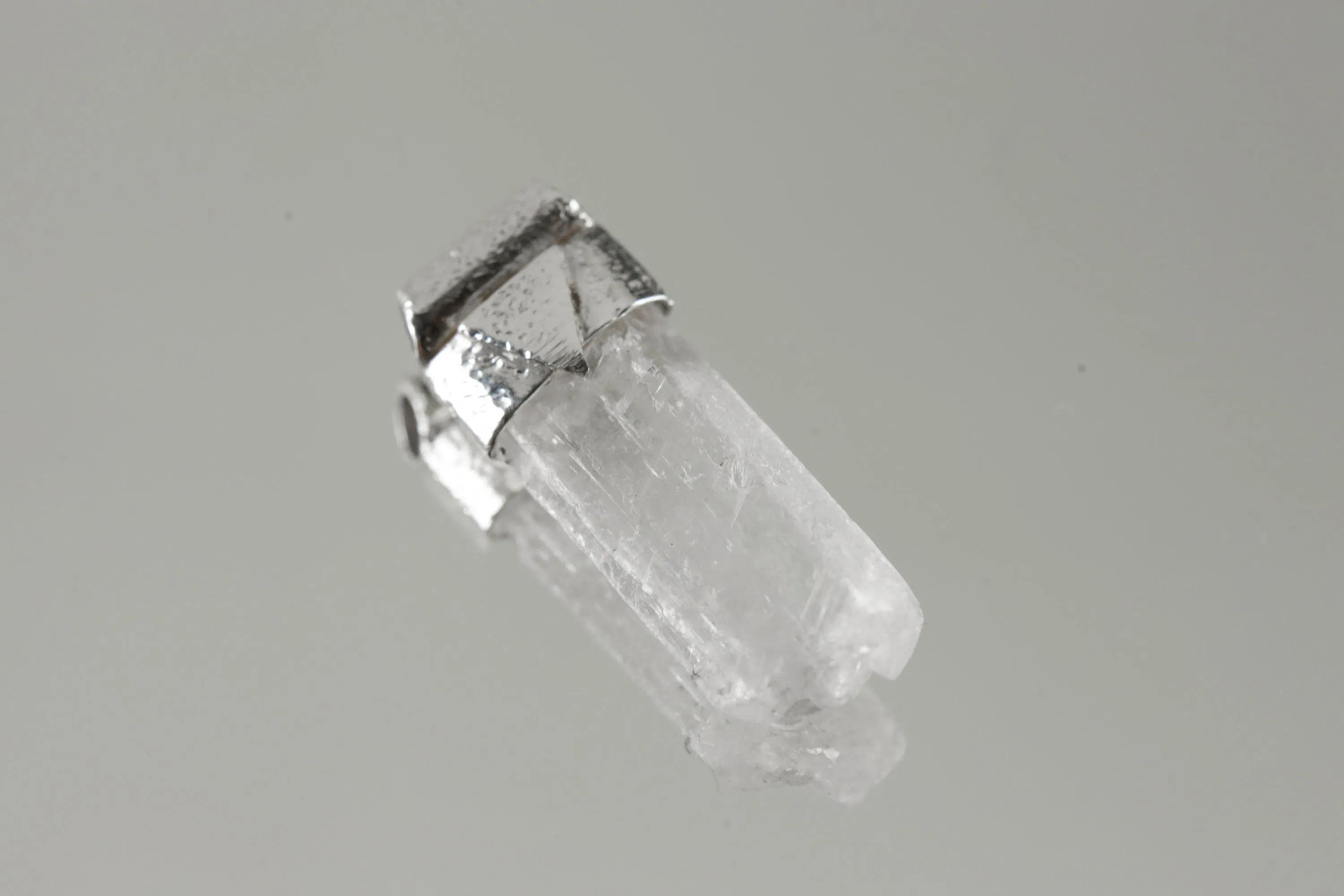 Clear Terminated Optical Selenite Stack Pendant, Organic Textured 925 Sterling Silver, Crown Chakra, Virgo Zodiac, Spiritual Clarity