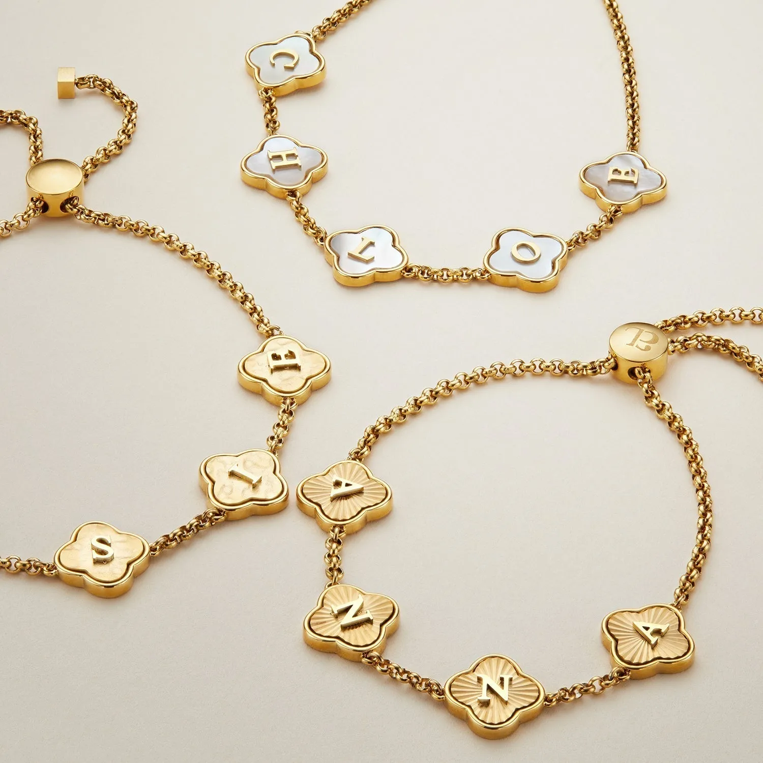 Clover Custom Name Bracelet (Gold)