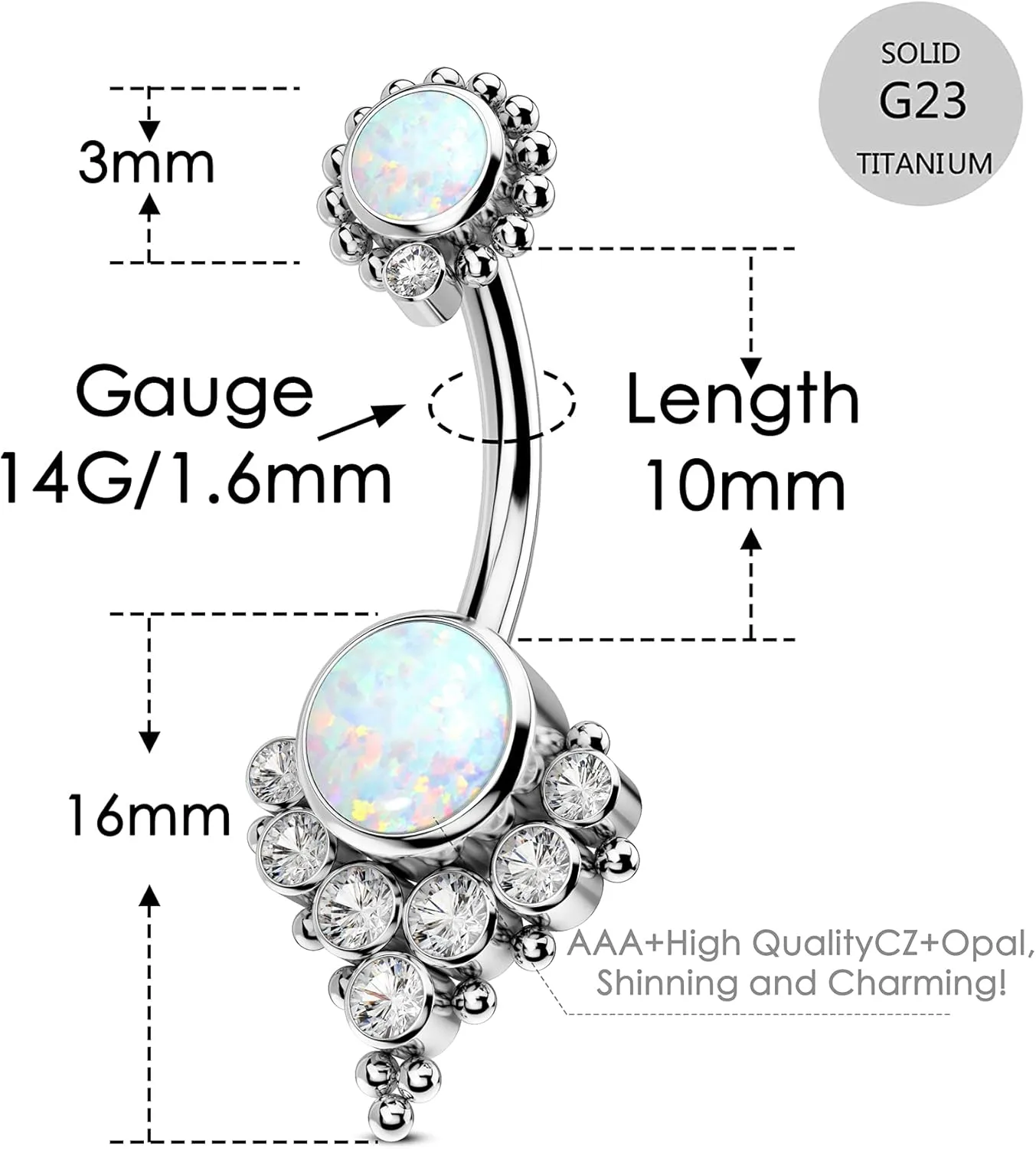 COCHARM G23 Solid Titanium Belly Button Rings for Women Bezel Cluster 14G Implat-Grade Hypoallergenic Navel Rings Cute 14g Belly Rings