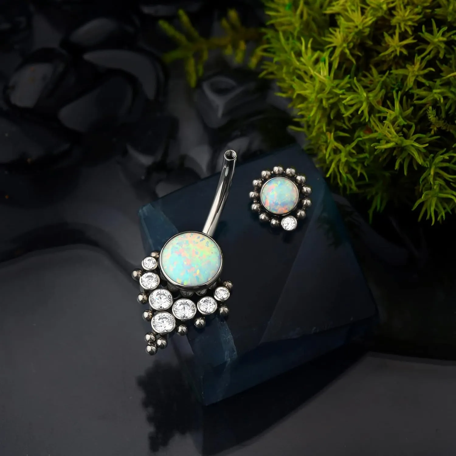 COCHARM G23 Solid Titanium Belly Button Rings for Women Bezel Cluster 14G Implat-Grade Hypoallergenic Navel Rings Cute 14g Belly Rings
