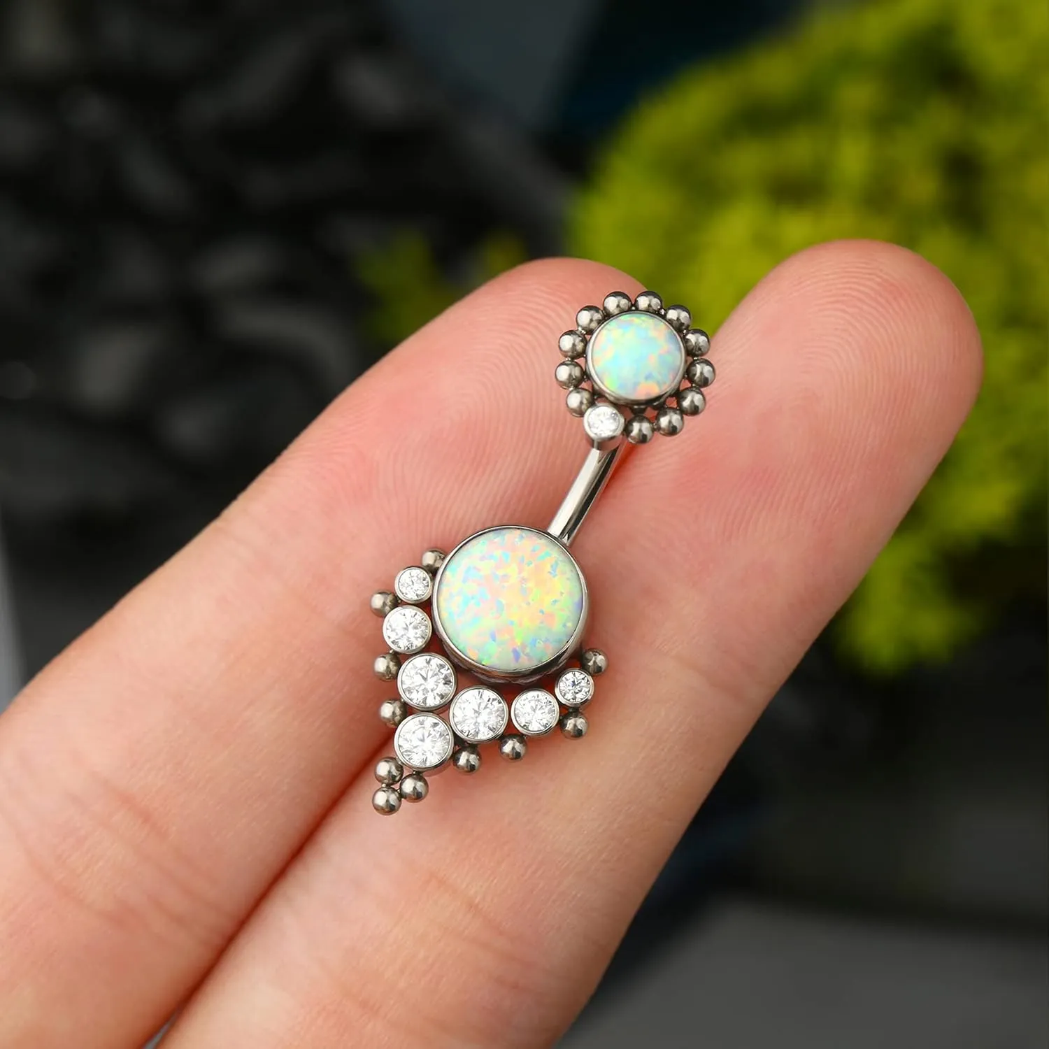 COCHARM G23 Solid Titanium Belly Button Rings for Women Bezel Cluster 14G Implat-Grade Hypoallergenic Navel Rings Cute 14g Belly Rings