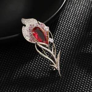 Copper Micro Inlaid Cubic Zirconia Color Flower Brooch Jewelry Gift