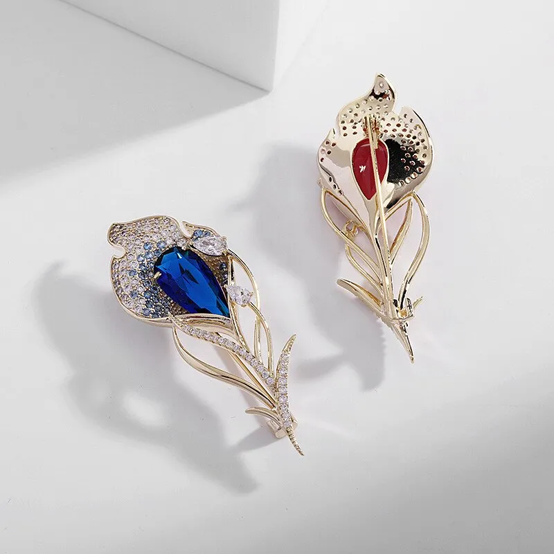 Copper Micro Inlaid Cubic Zirconia Color Flower Brooch Jewelry Gift