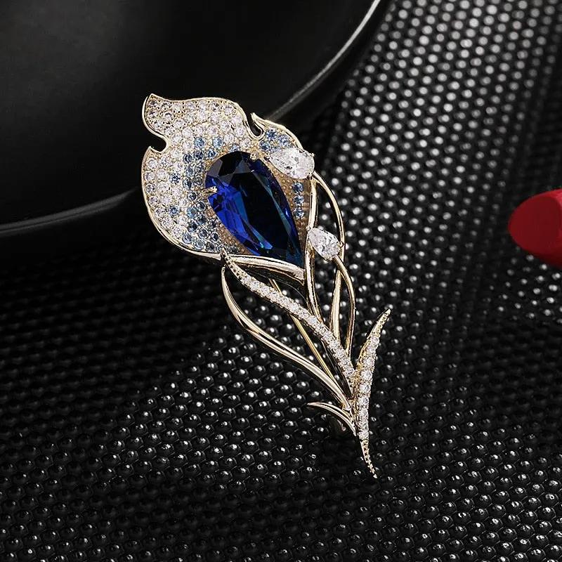 Copper Micro Inlaid Cubic Zirconia Color Flower Brooch Jewelry Gift