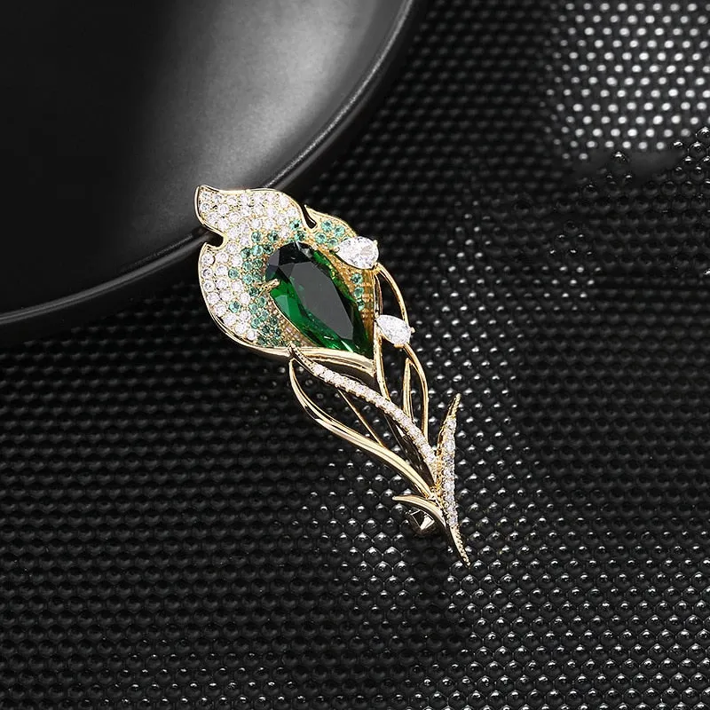 Copper Micro Inlaid Cubic Zirconia Color Flower Brooch Jewelry Gift