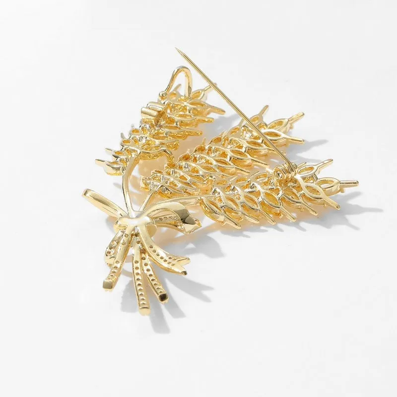 Copper Micro Inlaid Cubic Zirconia Wheat Spike Brooch