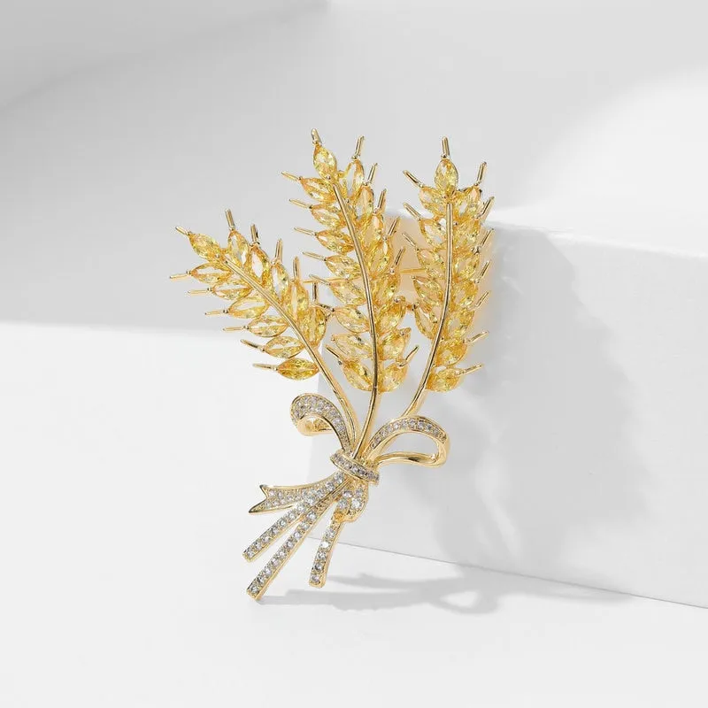 Copper Micro Inlaid Cubic Zirconia Wheat Spike Brooch