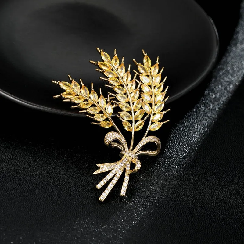 Copper Micro Inlaid Cubic Zirconia Wheat Spike Brooch