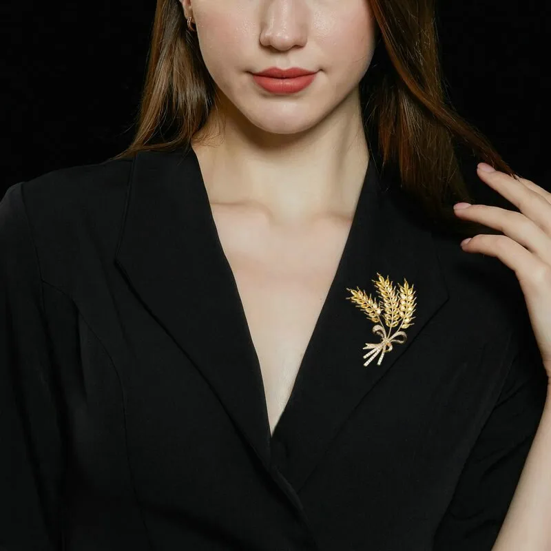 Copper Micro Inlaid Cubic Zirconia Wheat Spike Brooch