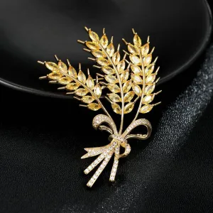 Copper Micro Inlaid Cubic Zirconia Wheat Spike Brooch