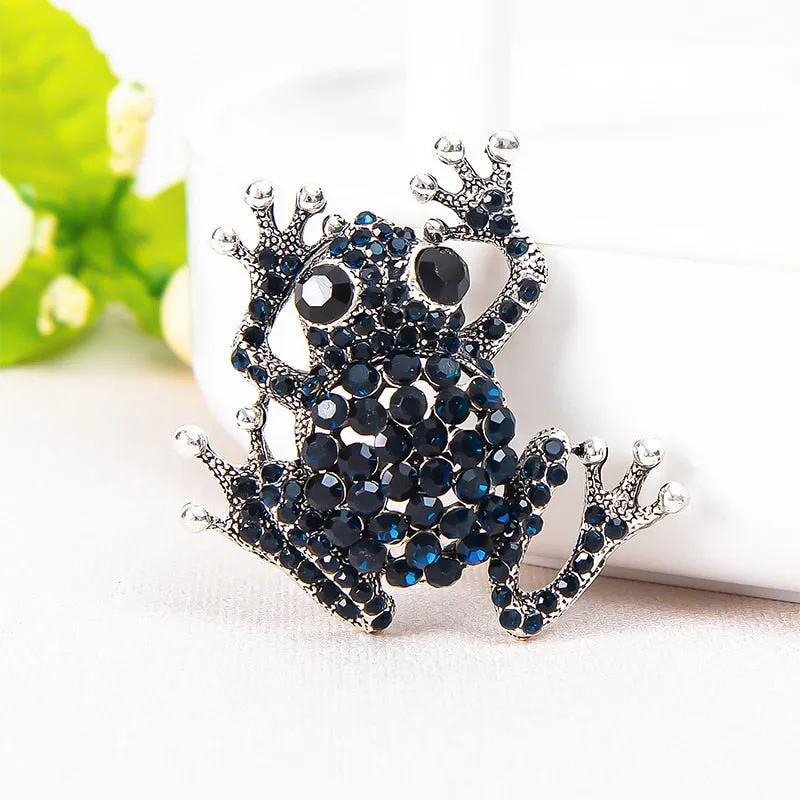 Cute Rhinestone Frog Brooches Women Kids Metal Green Frogs Animal Causal Brooch