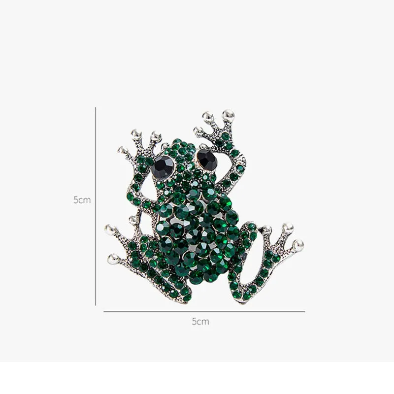 Cute Rhinestone Frog Brooches Women Kids Metal Green Frogs Animal Causal Brooch