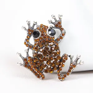 Cute Rhinestone Frog Brooches Women Kids Metal Green Frogs Animal Causal Brooch