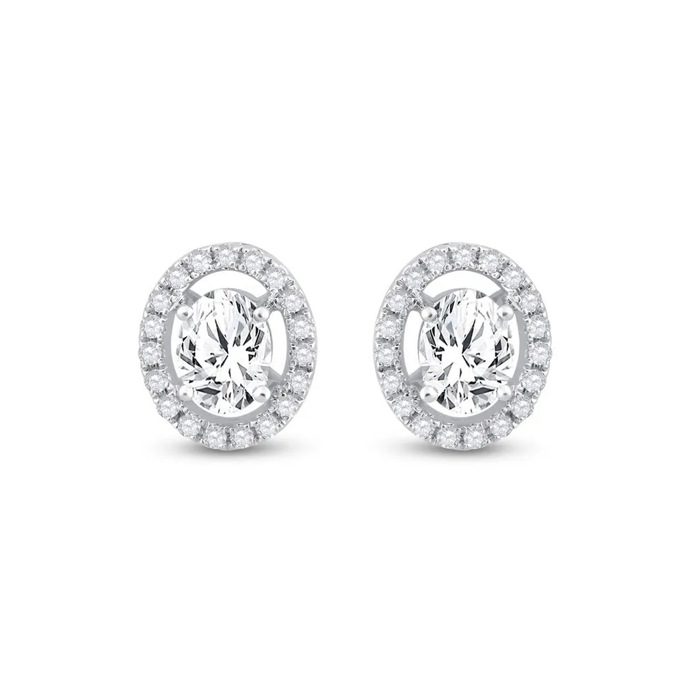 Dazzling Brilliance: 14kt White Gold Oval Diamond Solitaire Stud Earrings
