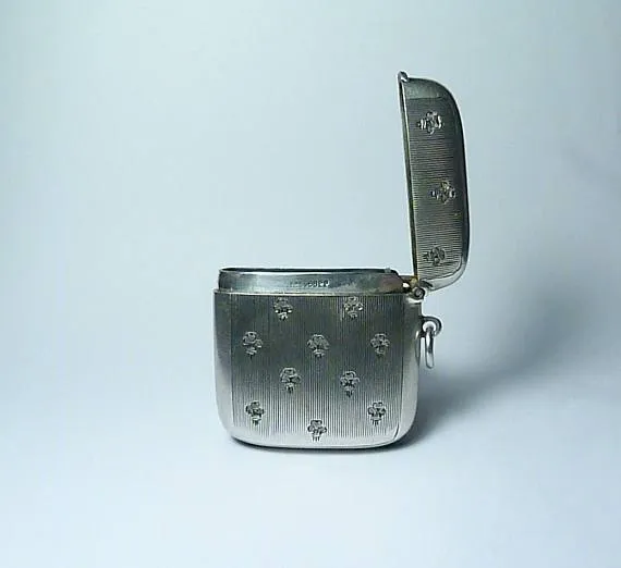 Edwardian Mappin & Webb Sterling Silver Vesta Case Fleur De Lis 1909