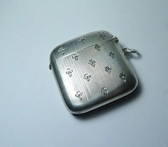 Edwardian Mappin & Webb Sterling Silver Vesta Case Fleur De Lis 1909