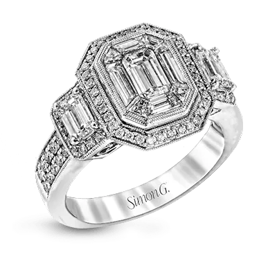 Emerald-Cut Halo Engagement Ring in 18k Gold with Diamonds LP1996 WHITE-ROSE 18K X