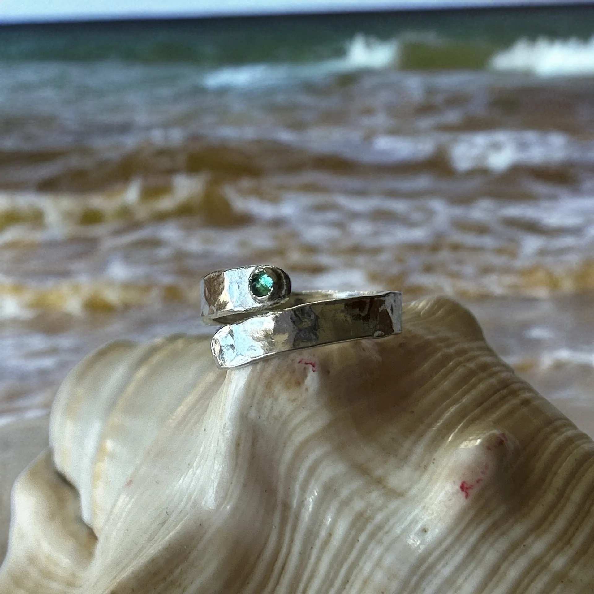 Emerald Silver Wrap Ring