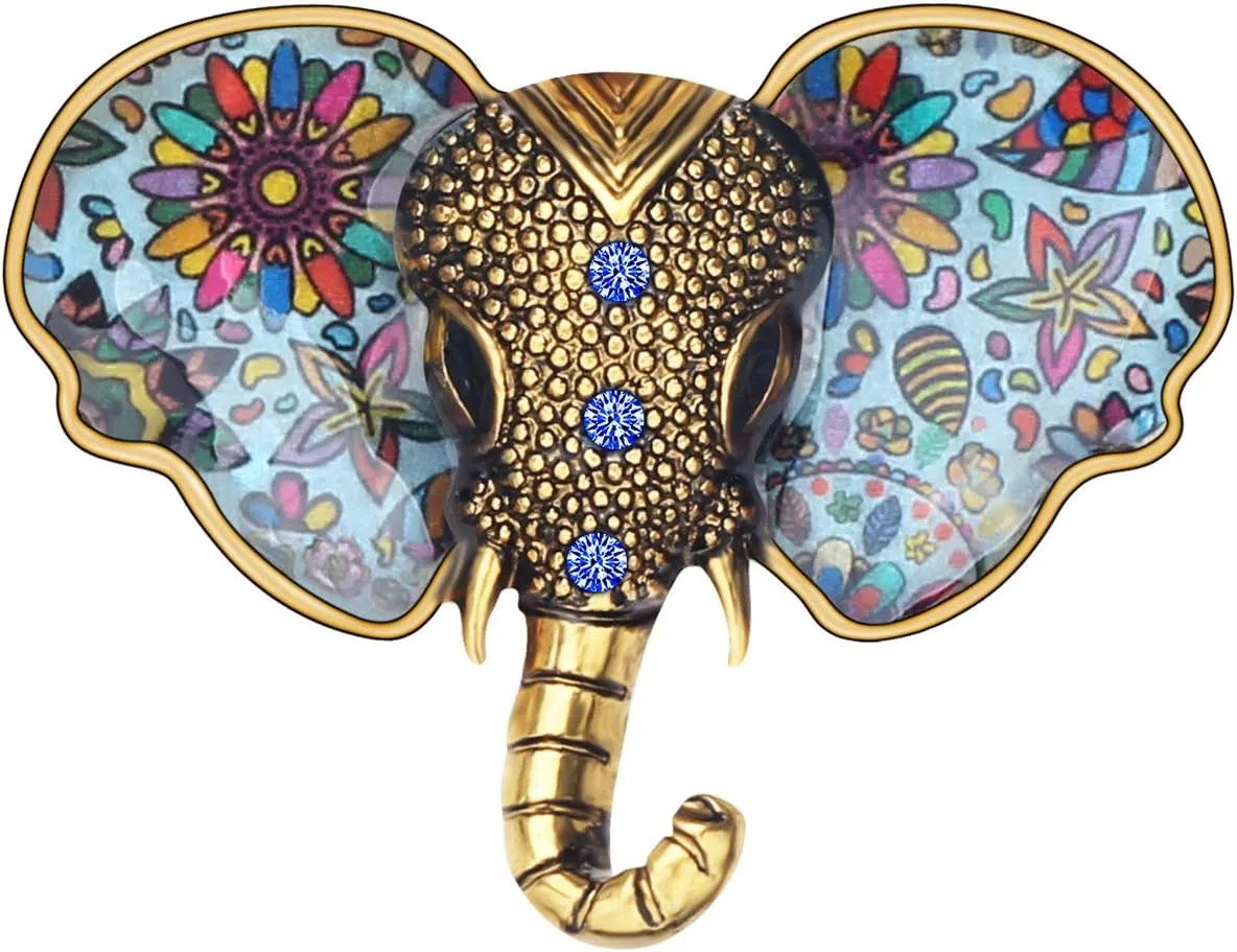 Enamel Zinc Alloy Fashion Elephant Brooches Pins Jungle Animals Trunk Rhinestone Jewelry Fun Gifts for Women Kids Girls Party Gifts Charms