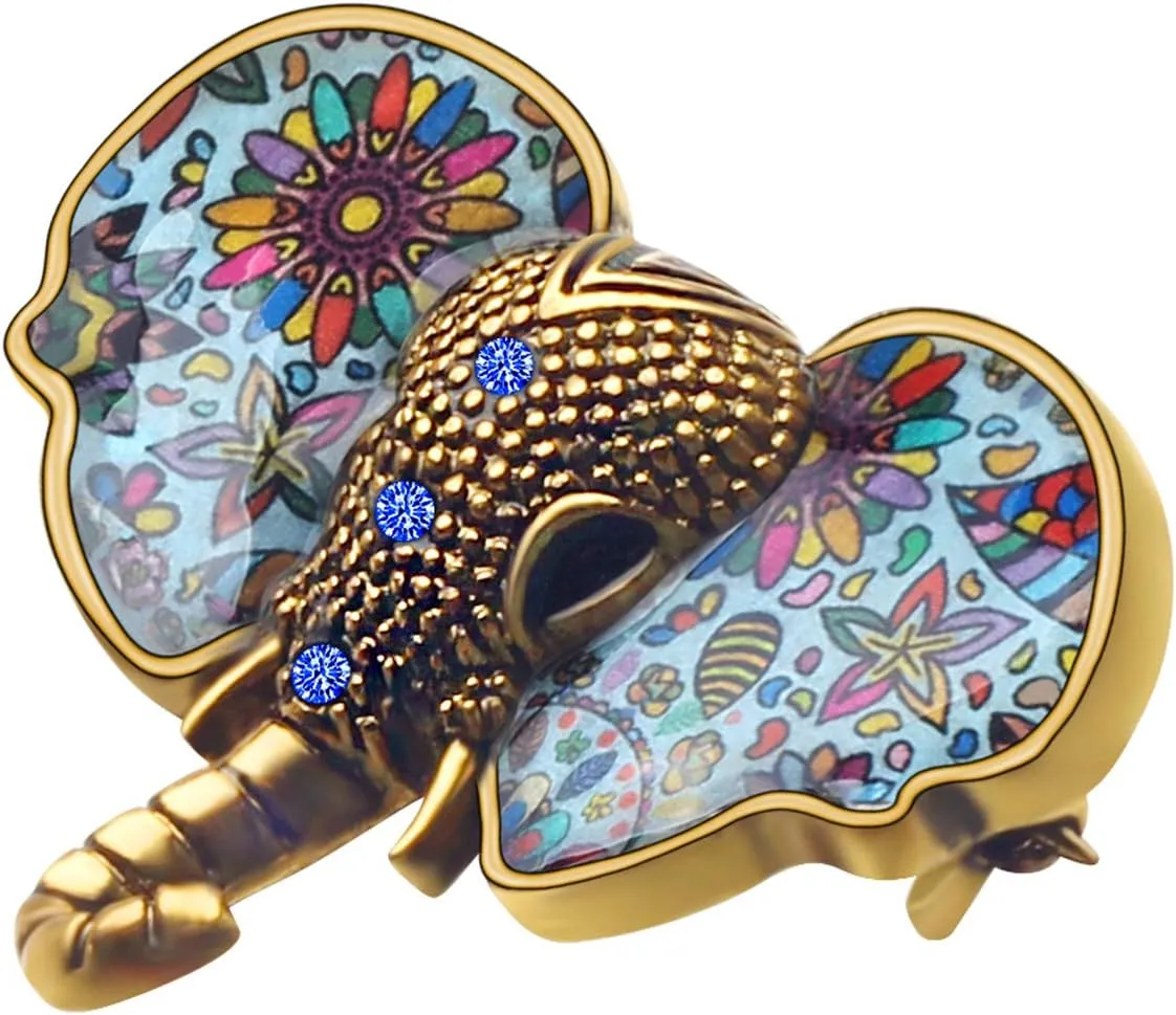 Enamel Zinc Alloy Fashion Elephant Brooches Pins Jungle Animals Trunk Rhinestone Jewelry Fun Gifts for Women Kids Girls Party Gifts Charms