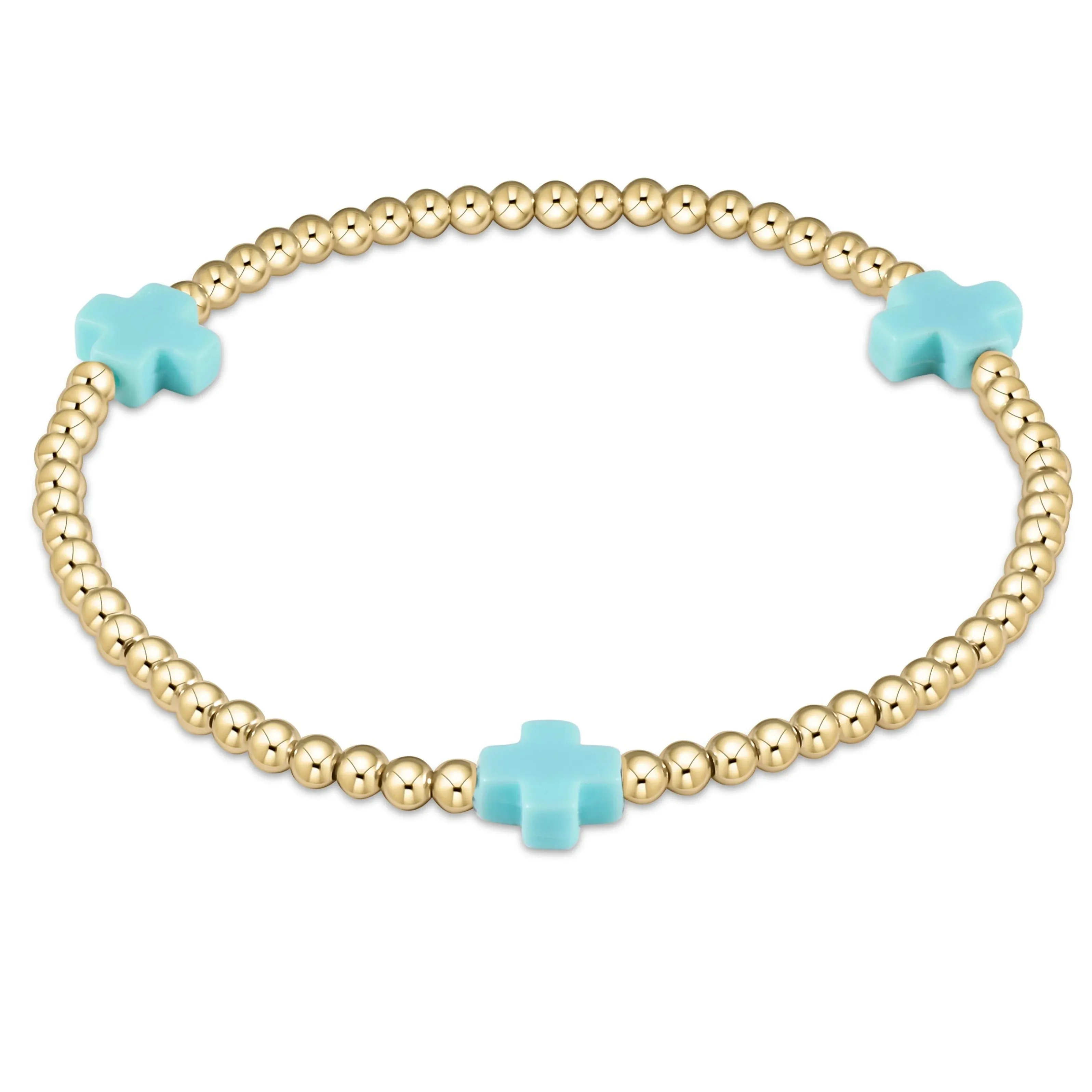 enewton Cross Gold 3mm Bead Bracelet - Turquoise | 14kt Gold-Filled Beads | No Tarnish Waterproof Jewelry | Stacking Bracelet