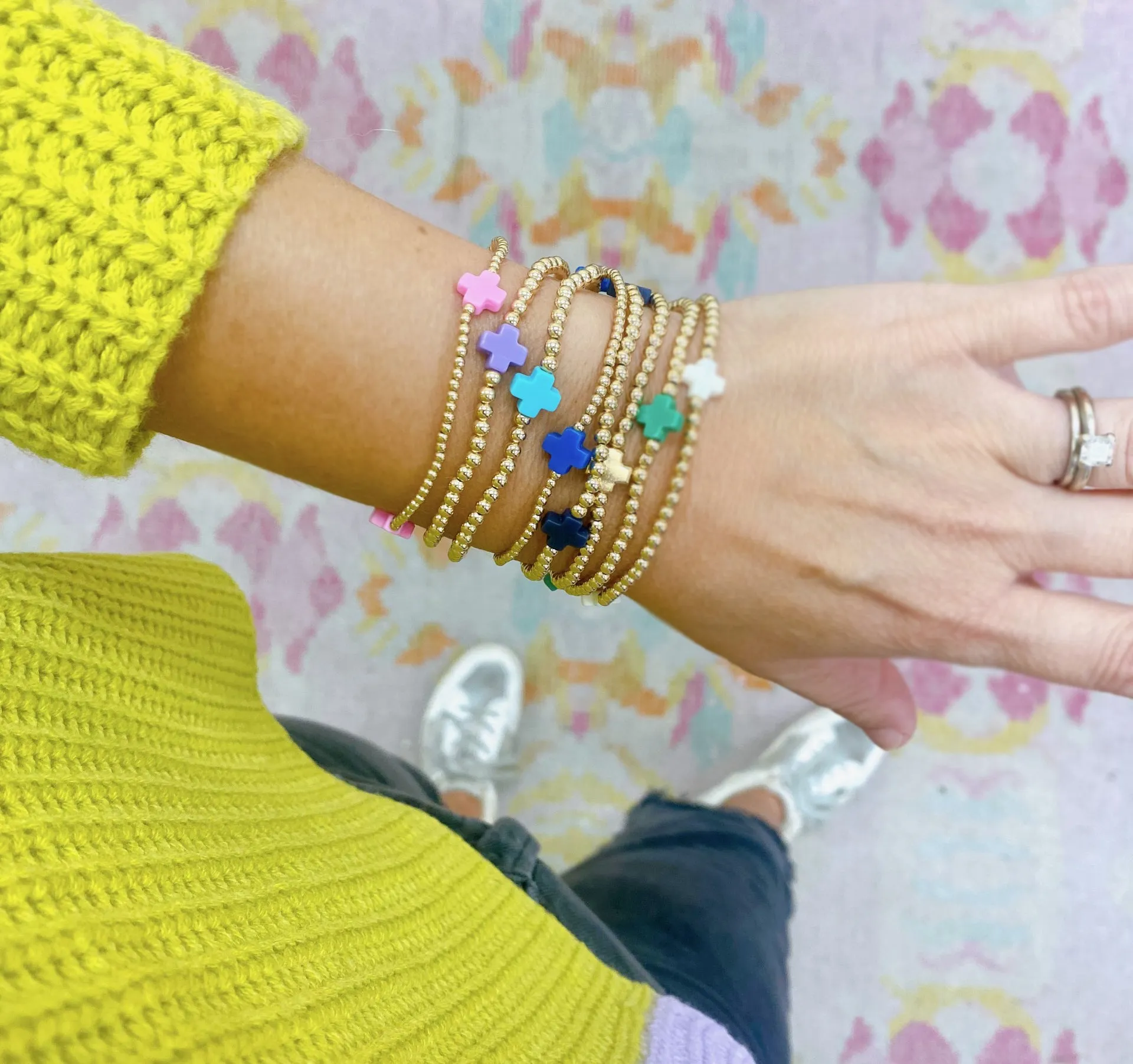 enewton Cross Gold 3mm Bead Bracelet - Turquoise | 14kt Gold-Filled Beads | No Tarnish Waterproof Jewelry | Stacking Bracelet