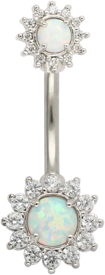 Excepro Belly Rings 316L Surgical SS 14G White Blue Sun Flower CZ Opal Body Jewelry Shiny Belly Button Rings