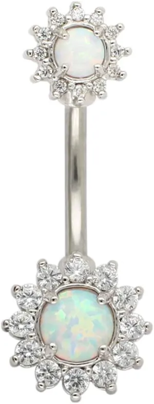 Excepro Belly Rings 316L Surgical SS 14G White Blue Sun Flower CZ Opal Body Jewelry Shiny Belly Button Rings
