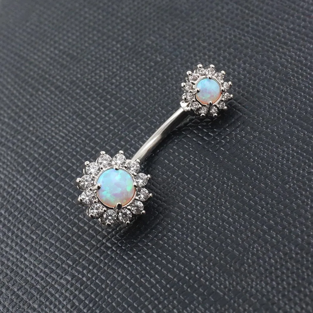 Excepro Belly Rings 316L Surgical SS 14G White Blue Sun Flower CZ Opal Body Jewelry Shiny Belly Button Rings