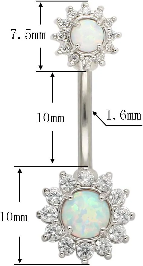 Excepro Belly Rings 316L Surgical SS 14G White Blue Sun Flower CZ Opal Body Jewelry Shiny Belly Button Rings
